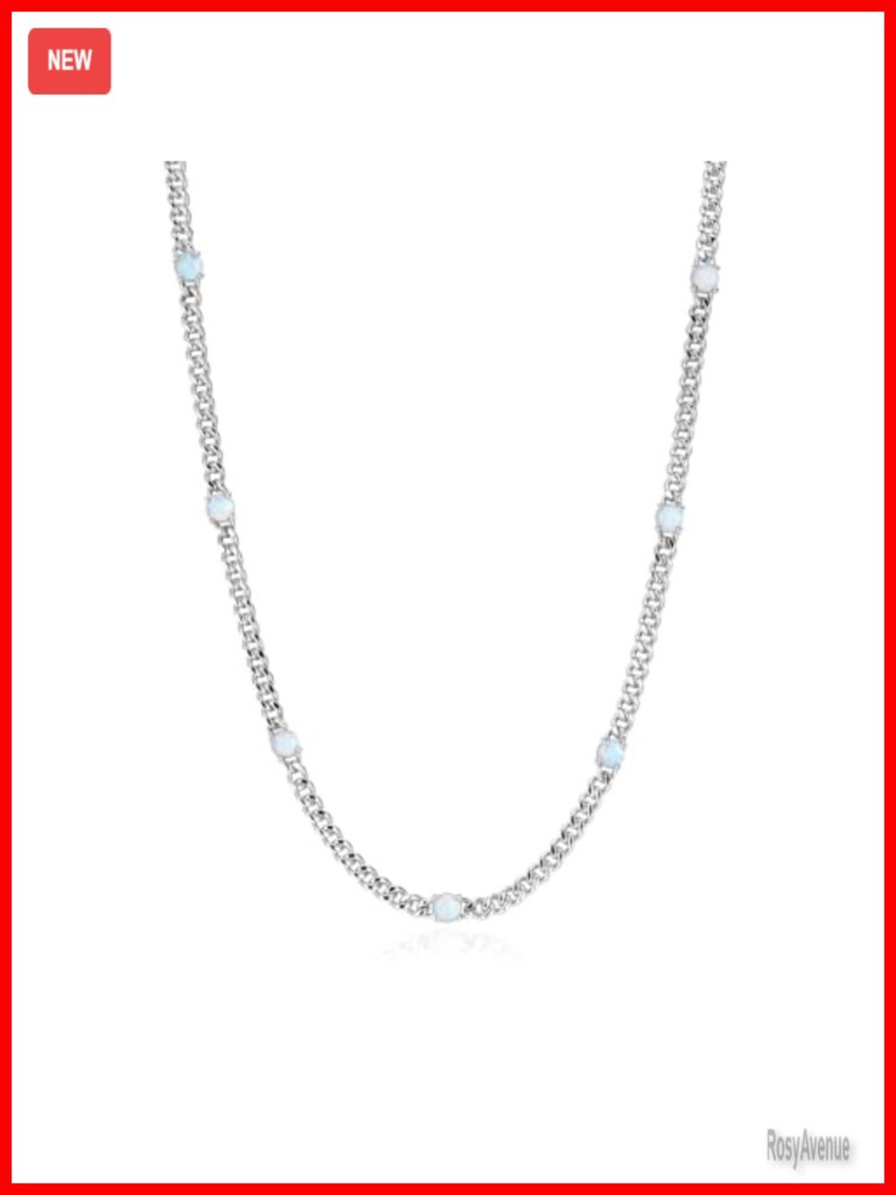 925 Sterling Silver Cuban Link Necklace Created Opal Adjustable